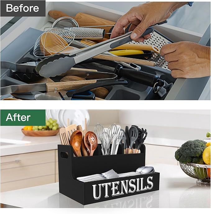 Suli Kitchen Utensils Holder, Wooden Utensil Organizer - Image 3