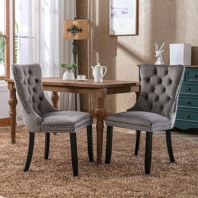 Velvet Dining Chairs Set of 6, Tufted Upholstered Dining Room Chairs with Bac...