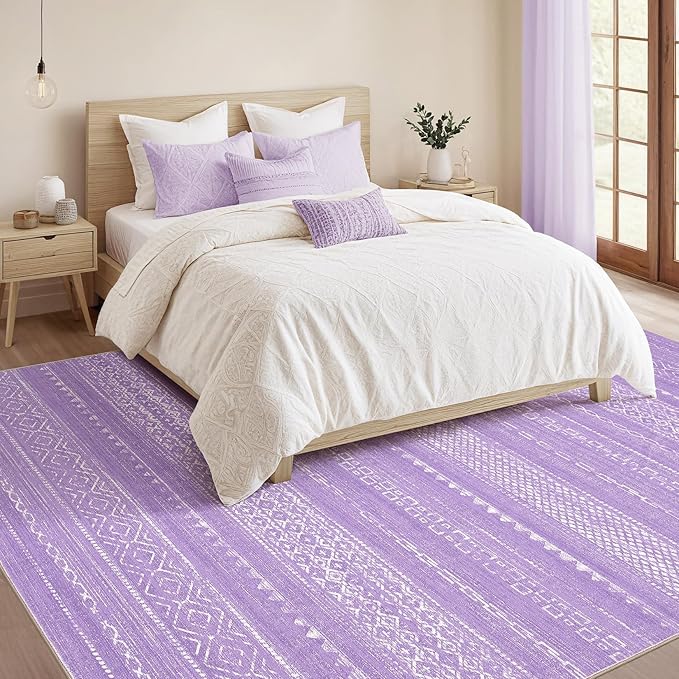 Nakagishi Purple Rug for Bedroom Girls: 5x7 Washable Boho Large Neutral Area - Image 4