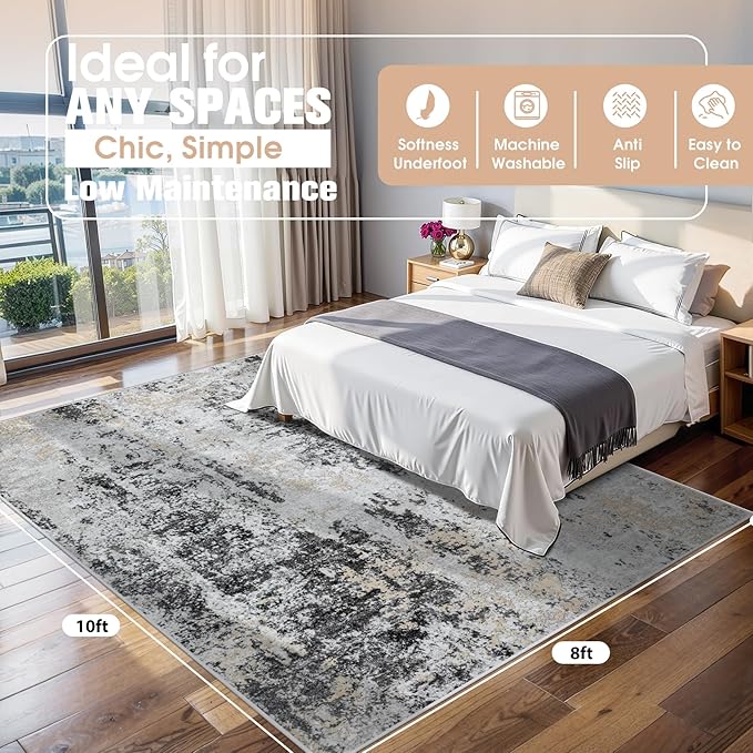 8x10 Area Rugs for Living Room Rug Washable: Abstract Large Rug for Dining Room - Image 2