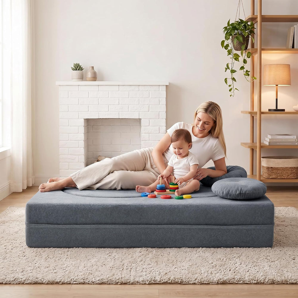 75.5" Boneless Couch Futon Sofa Bed, 2-in-1 Sleeper Sofa, Gray