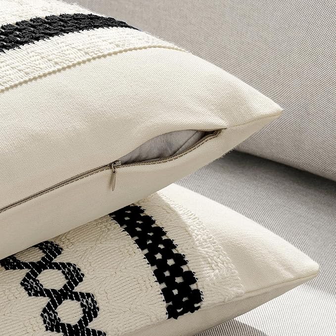 MIULEE Set of 2 Black Boho Decorative Lumbar Pillow Covers 12x20 Inch Farmhouse - Image 5