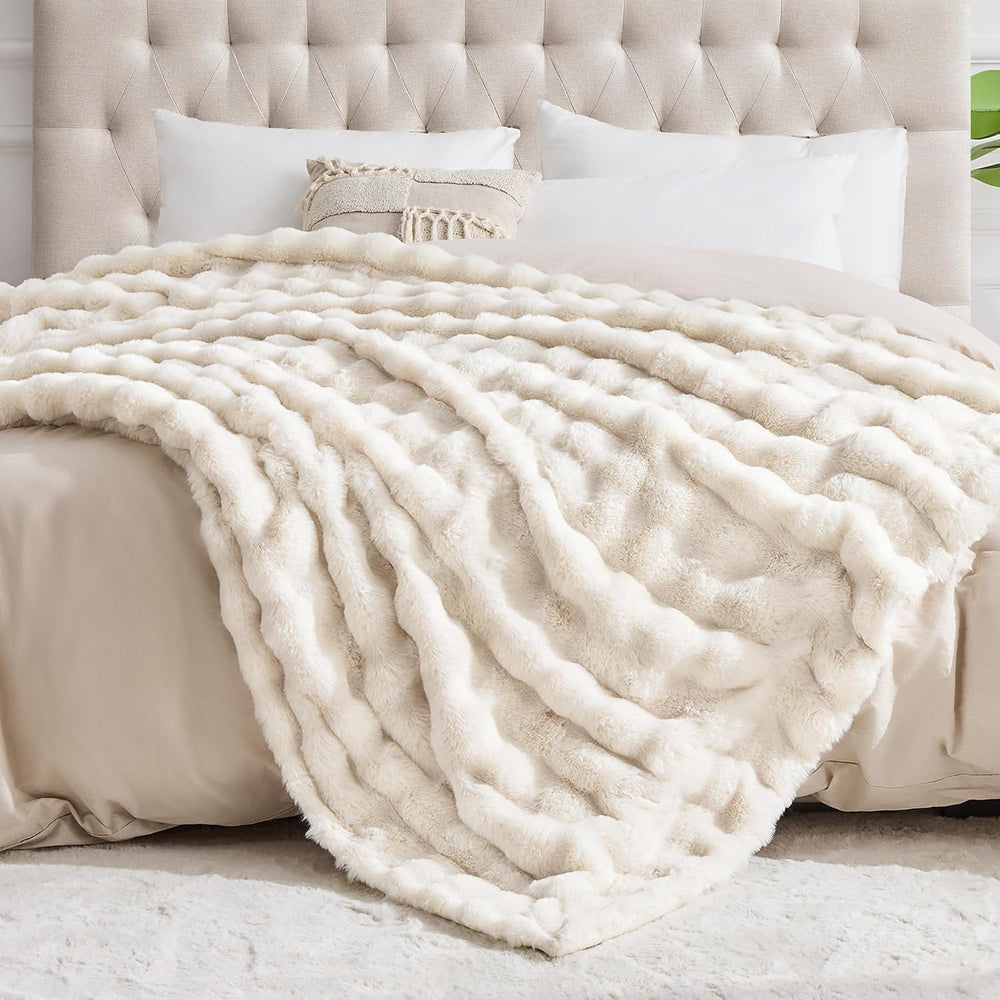 NORD ECO Luxury 1000GSM Faux Rabbit Fur Throw Blanket, Super Heavy Warm Cozy ...