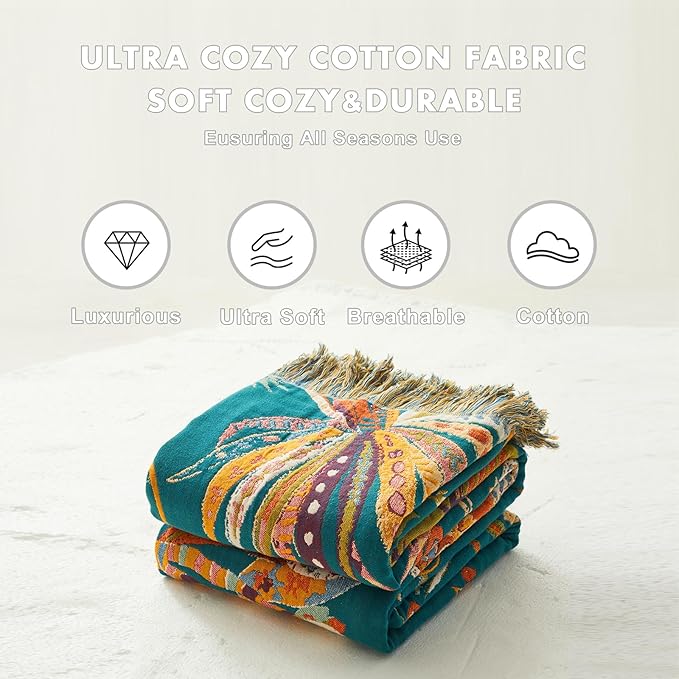 MSGKV Boho Throw Blanket for Couch 100% Cotton Embroidery Blanket 50"x60" Sofa - Image 6