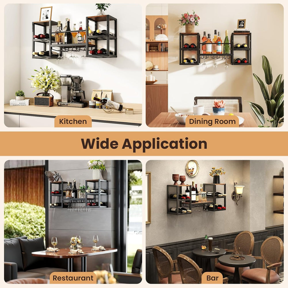 GIANTEX Wine Rack Wall Mounted, 3-Tier Metal Hanging Wine Rack with 3 Glass H...