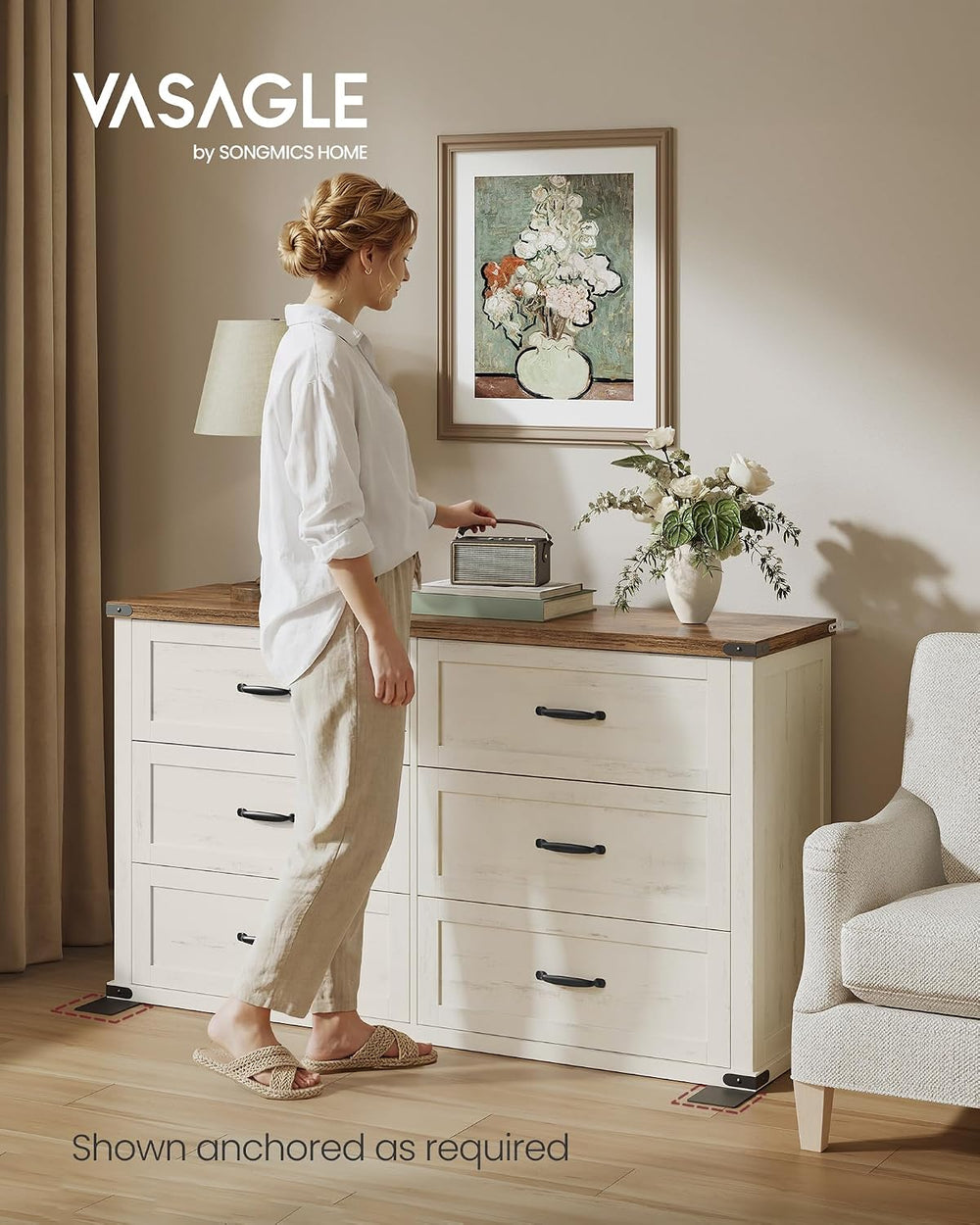 VASAGLE Modern 6-Drawer Dresser, Clothes Storage Cabinet