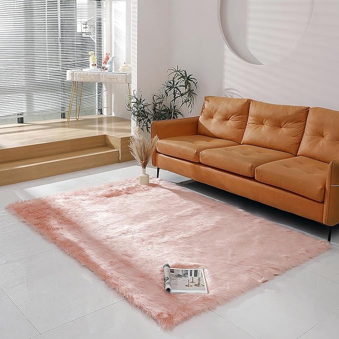 linmopm Faux Fur Rug Sheepskin Shag Fluffy Fuzzy 5x7 ft Pink Rugs by Limopmfauxfurproducts
