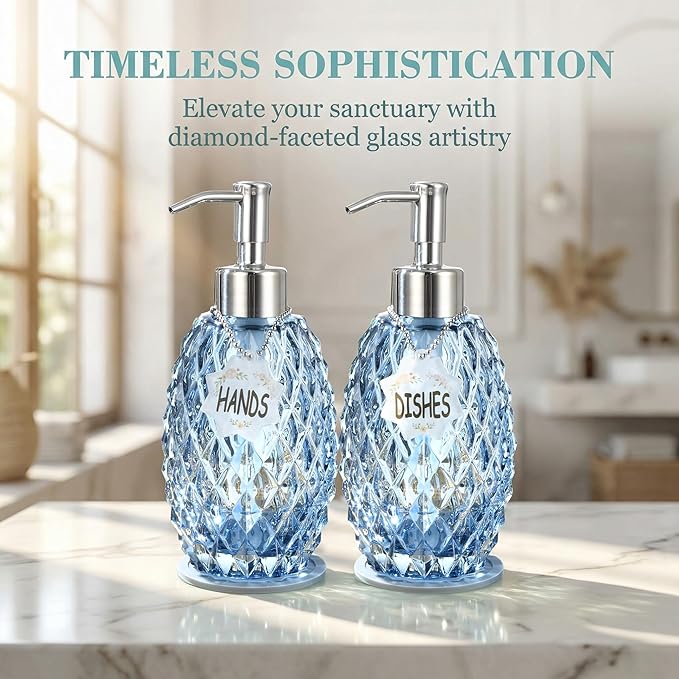 MALACHI Soap Dispenser Set, Crystal-Textured Diamond Glass - Image 6