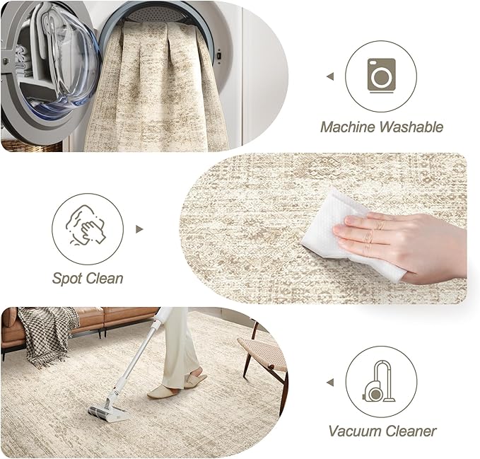 2x3 Washable Rugs for Kitchen, Powder Room Small Area Rug Non-Slip Vintage Low - Image 4