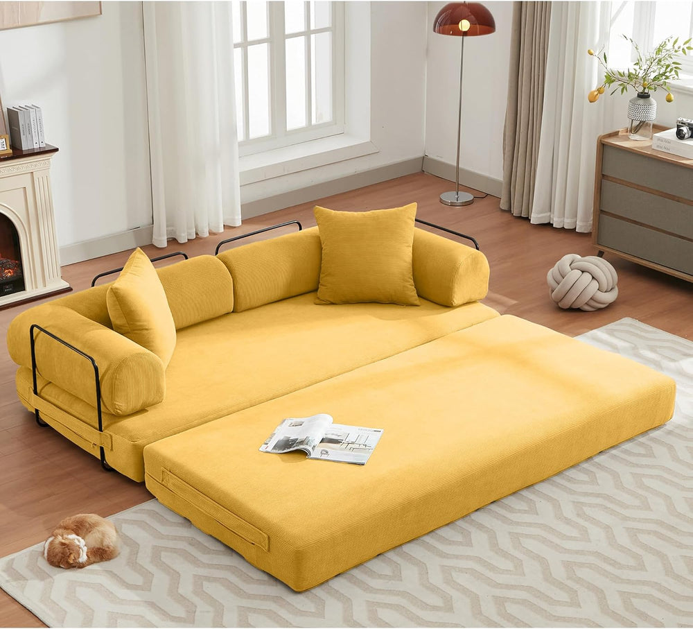 ZEIINPA Convertible Floor Sofa Bed with Fixed-Shape Frame, Modular Corduroy F...