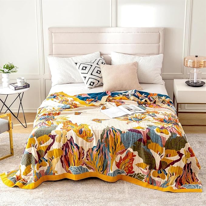 MSGKV Boho Throw Blanket Queen Size 90"x90" Cotton Blanket - Image 2