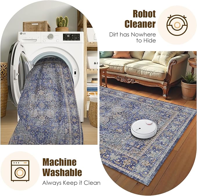 Washable Area Rug 8' x 10' Vintage Traditional Persian Mat - Image 7