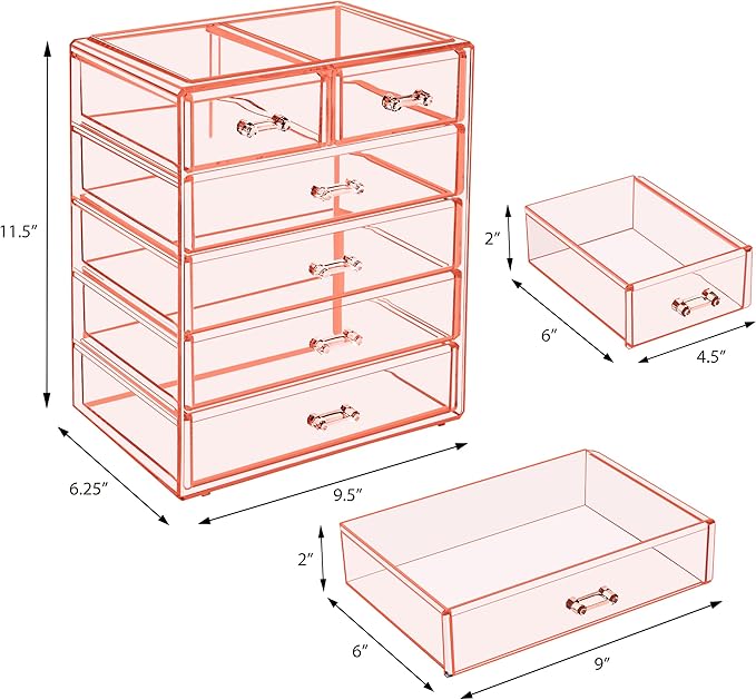 Sorbus Acrylic Makeup Organizer Set, 6-Drawer Vanity & Countertop Cosmetic