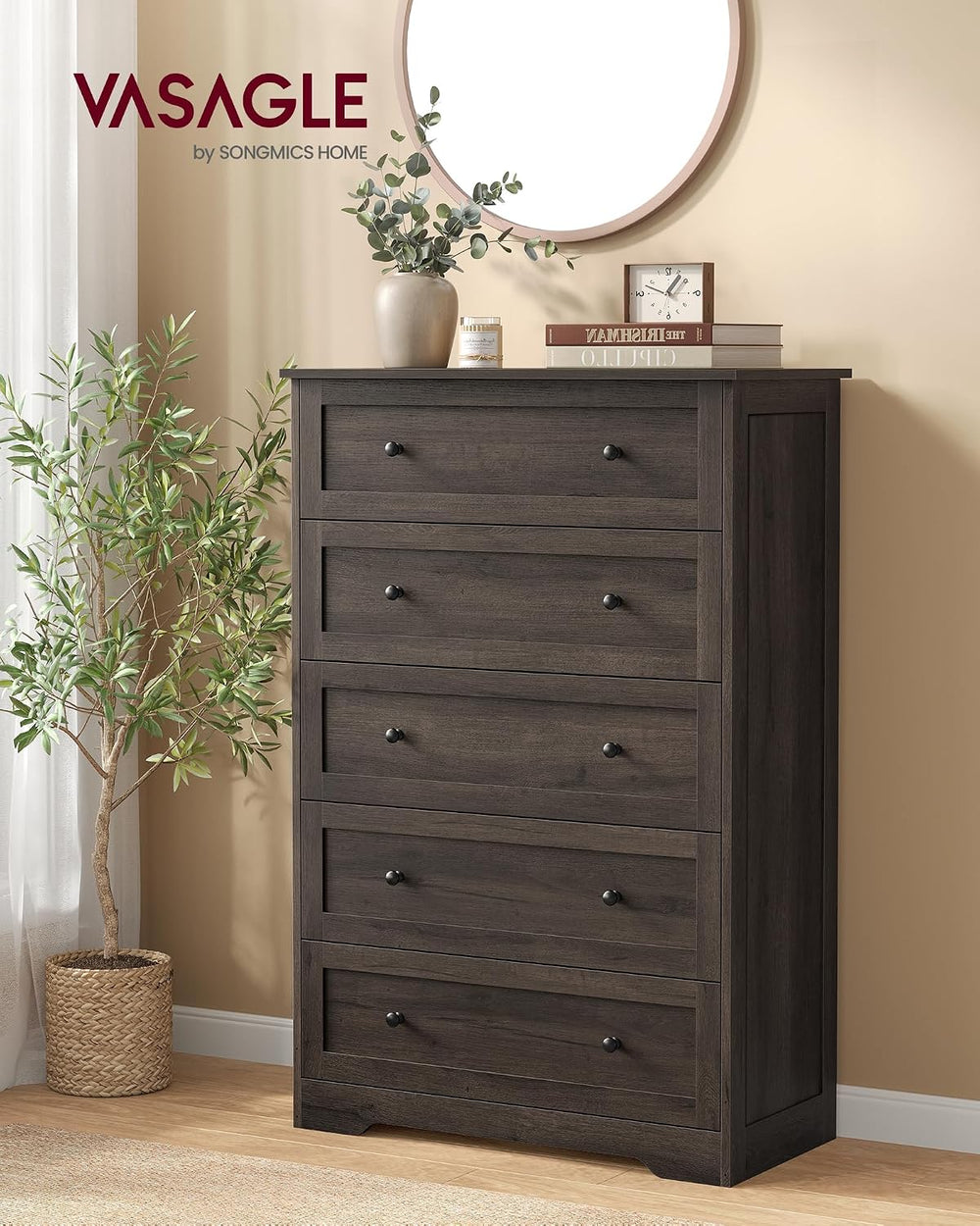 VASAGLE 5-Drawer Dresser, Chest of Drawers, 31.5 x 15.7 x 47.4 in