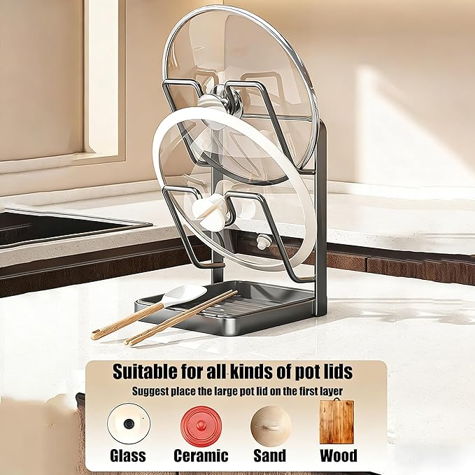 Pot Lid Organizer Rack, Stainless Steel Kitchen Pot Lid Holder & Storage Rack - Image 7