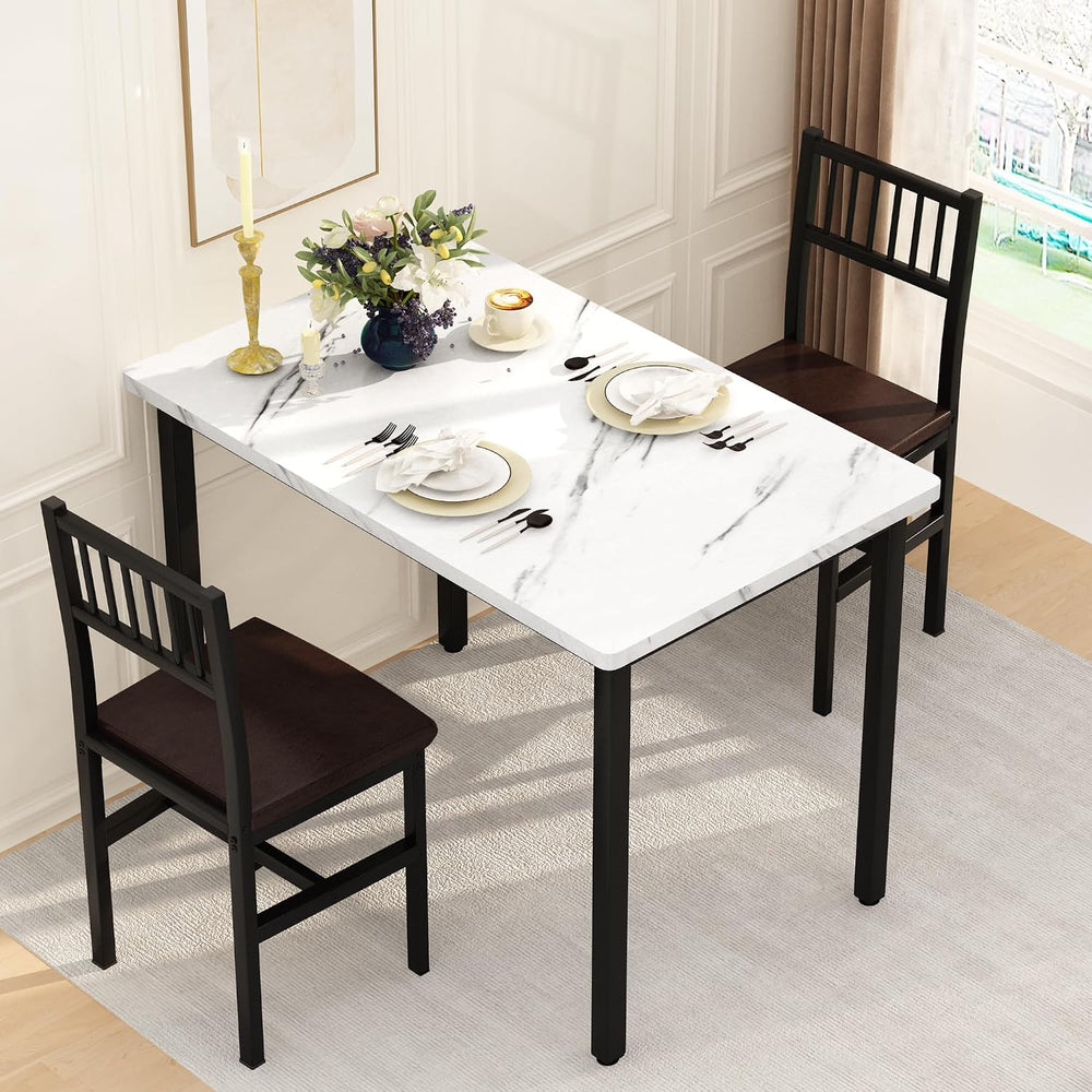AWQM 3 Piece Dining Table, Small Kitchen Table Set for 2 with Chairs(White)
