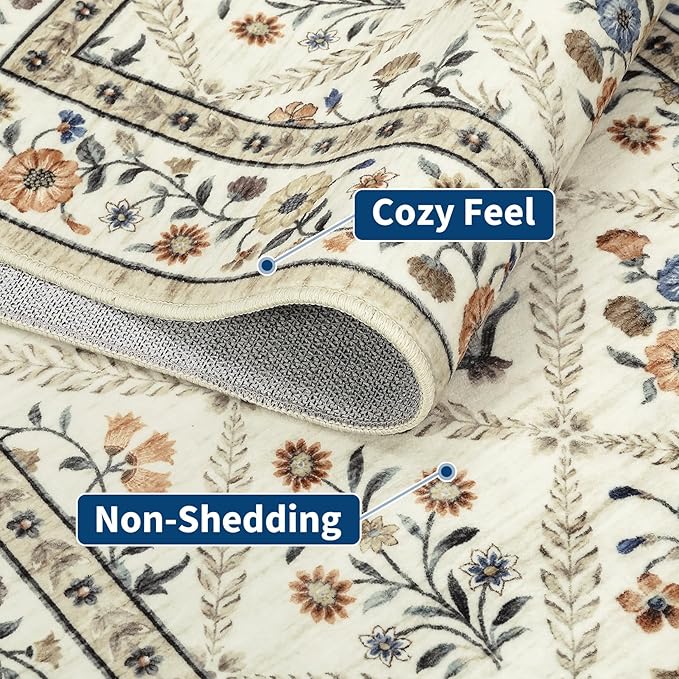 Floral Washable Entryway Rug Non-Slip 2x3 Front Door Mat Vintage Low-Pile Small - Image 4