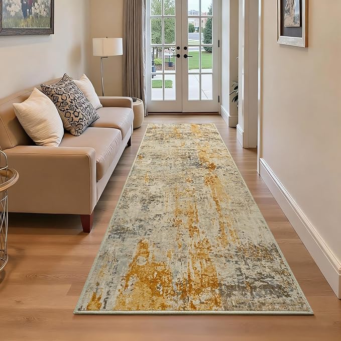 Runner Rug for Kitchen Beige Hallways Runner Rug Non Slip 2'6''x8' Washable by OmpaaHomeDecor