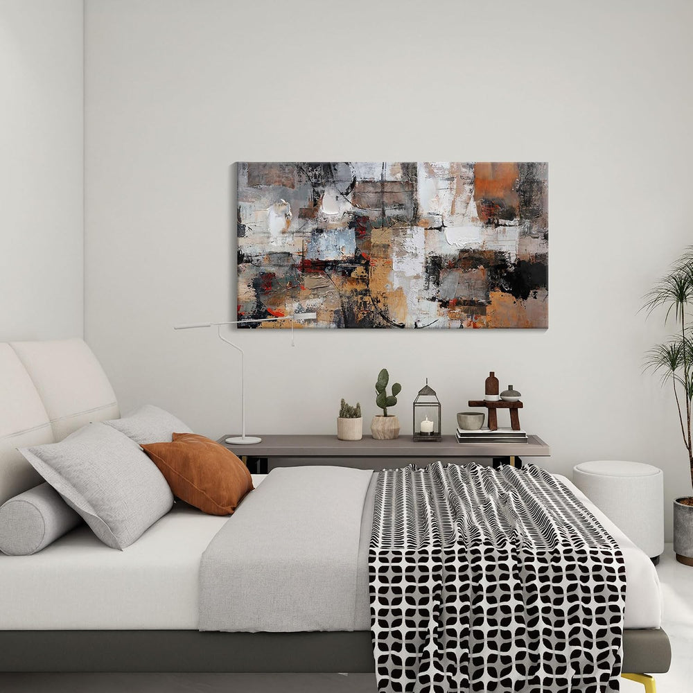 Pogusmavi Abstract Canvas Wall Art, Modern Minimalist Painting, Brown Room De...