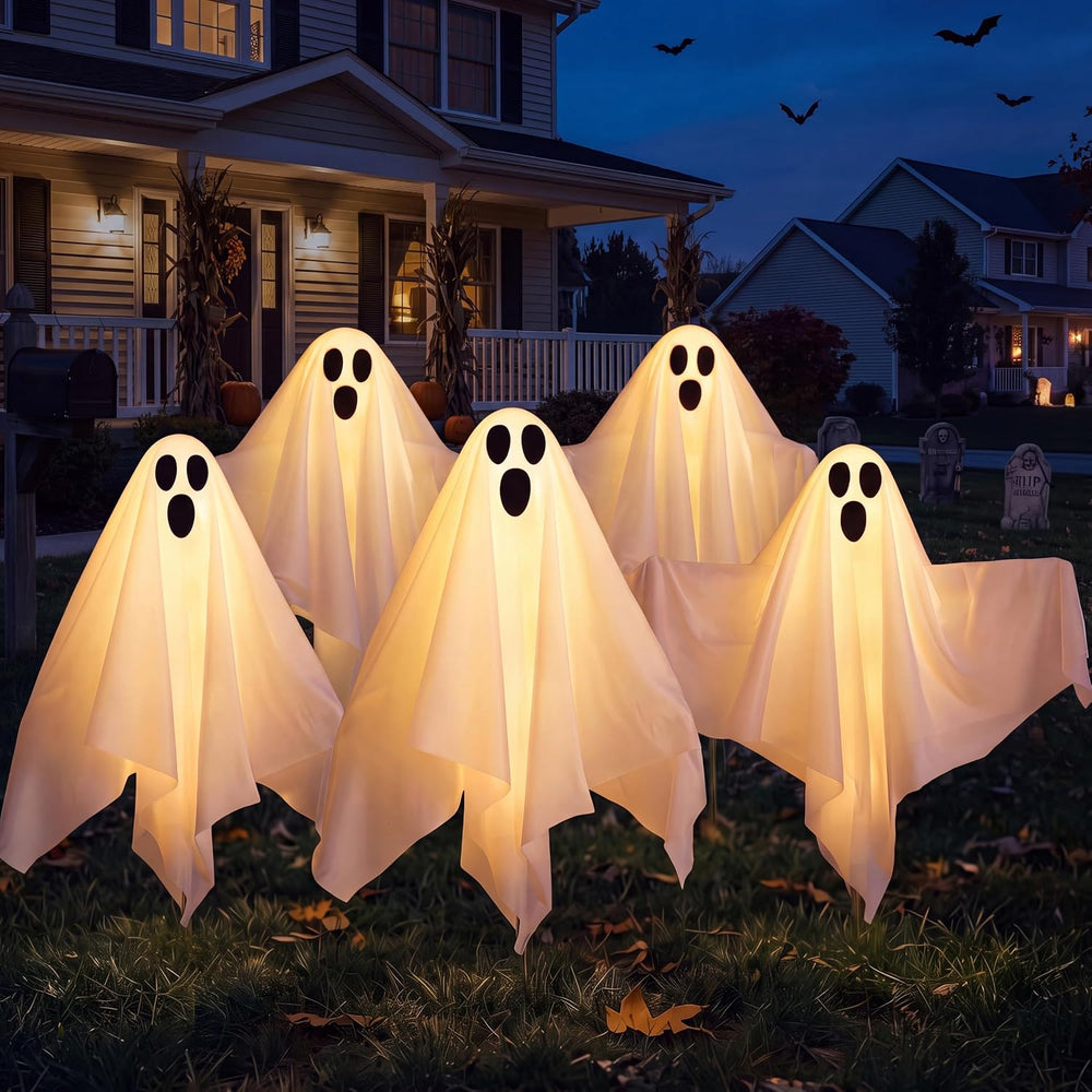 JOYIN 5 Packs Halloween Solar Ghost Lights Outdoor Decorations, Yard Stake Sp...