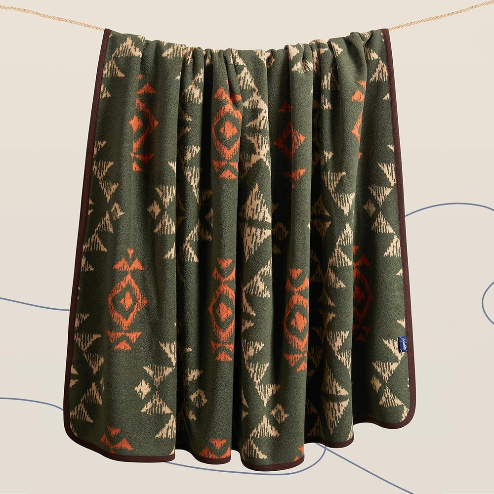ACUSHLA Merino Wool Camping Blanket Warm Outdoor Travel Throw,Navajo Green