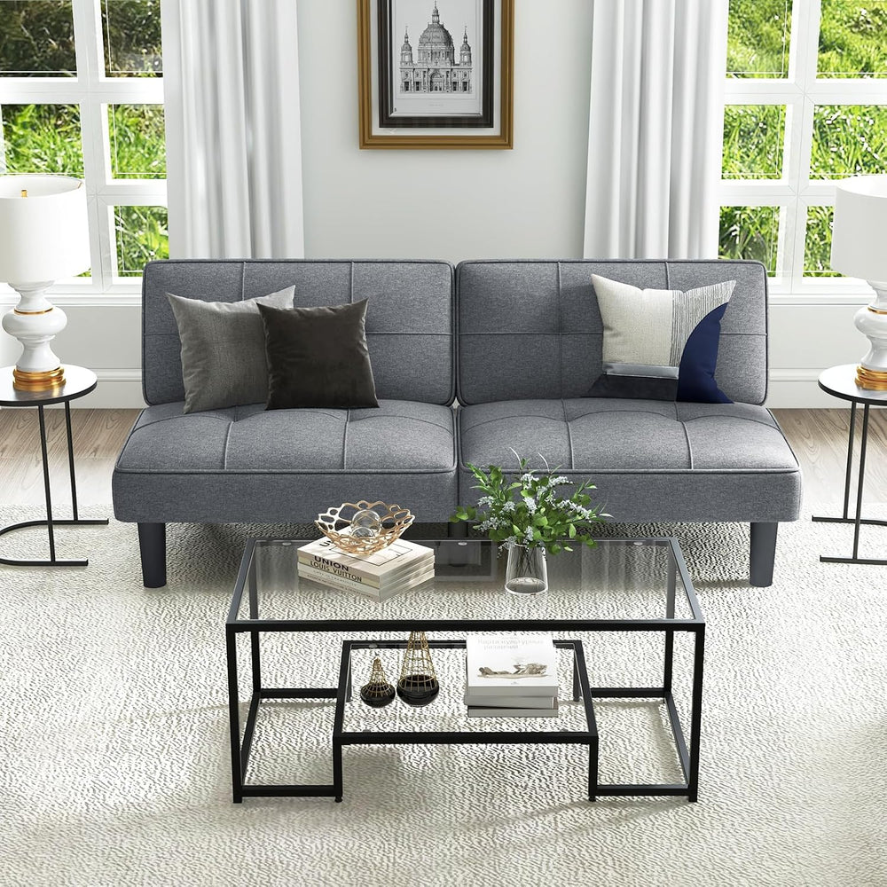 KOMFOTT Convertible Futon Sofa Bed, Upholstered Folding Linen Sleeper Couch w...