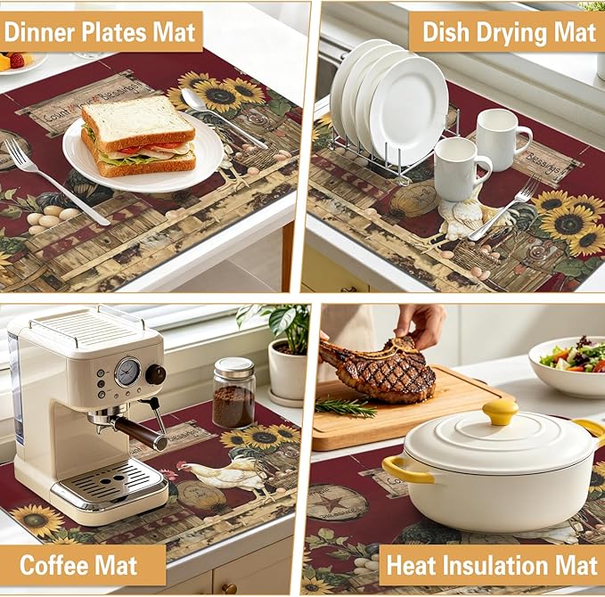 Kitchen Countertop Dish Drying Mat, Super Absorbent Coffee Bar Mat - Image 6