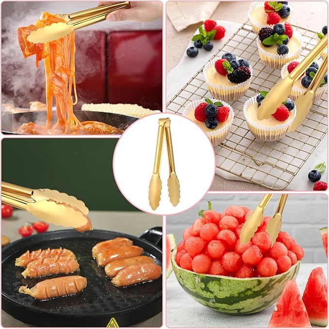 Dimeho 12 Pack Stainless Steel Buffet Tong Gold Serving Tongs 9 Inch Buffet - Image 7