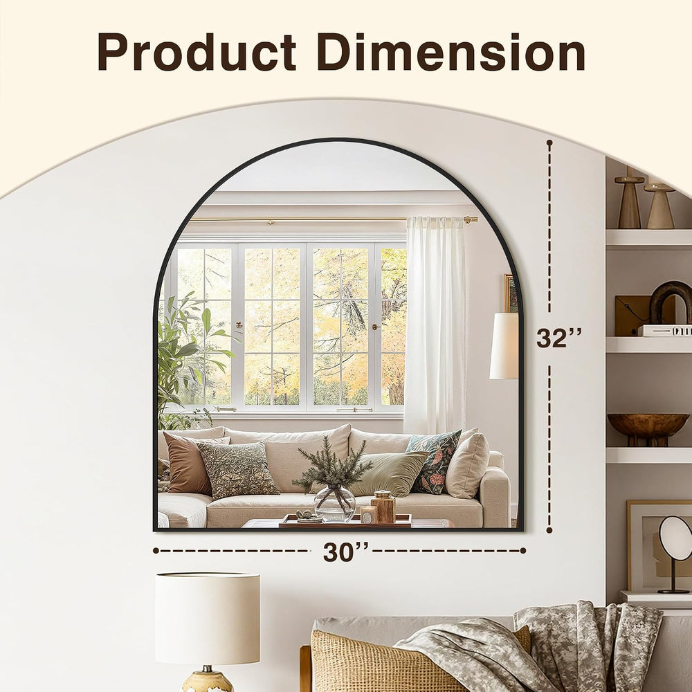 Arched Bathroom Vanity Mirror for over sink, 32”x30”, Black