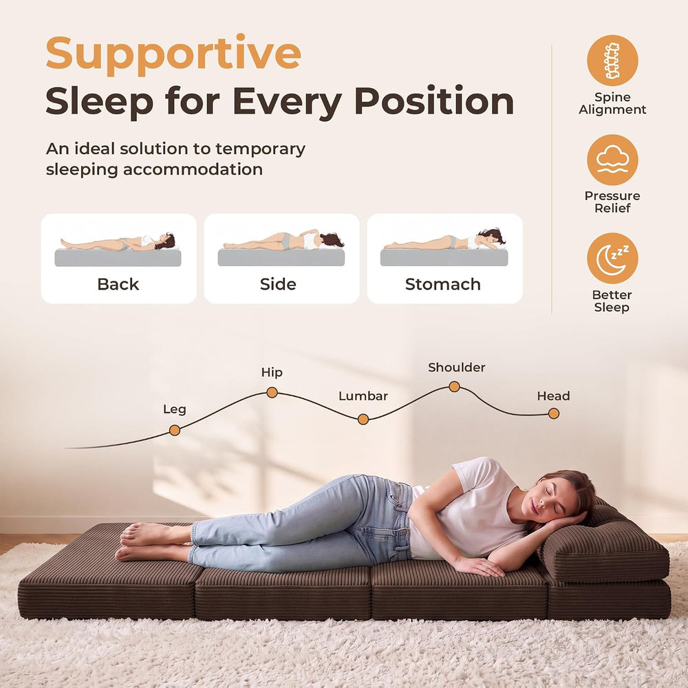 54" Folding Sofa Bed, 3-in-1 Convertible Futon, Tri-Fold Boneless Couch