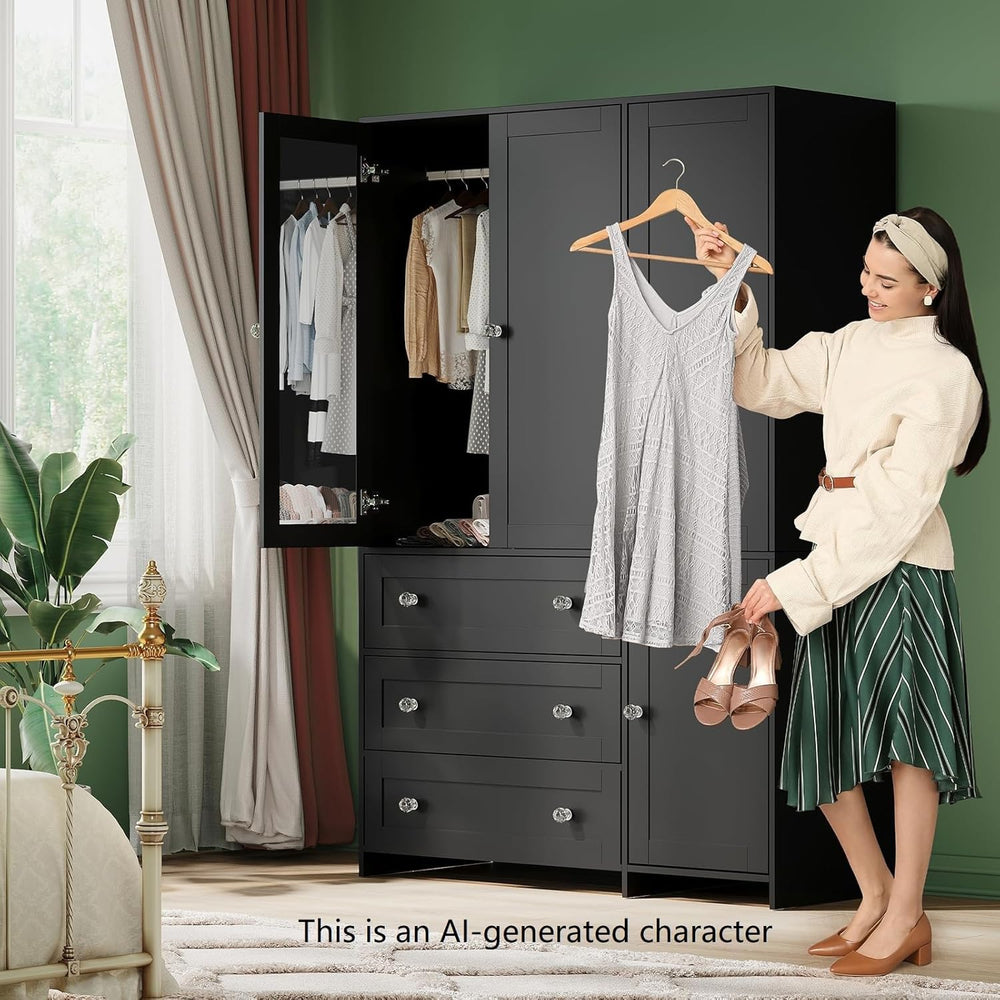 VOWNER 71" Armoire Wardrobe Closet with 3 Drawers and Mirror