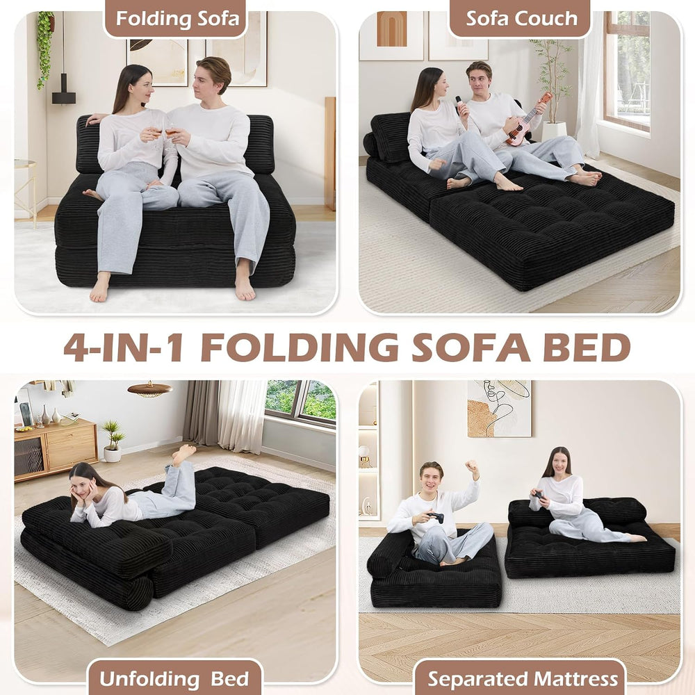Folding Sofa Bed, Convertible Sleeper Chair with Pillow & Handle, Foldabl...