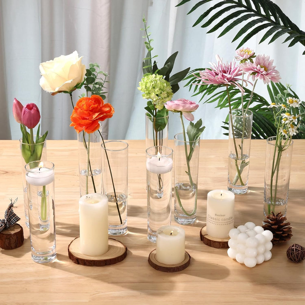 Fixwal 15 Pack Glass Cylinder Bud Flower Vases for Centerpieces