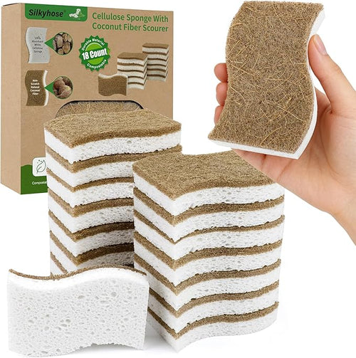 18 Pack Natural Kitchen Sponges, Biodegradable & Compostable | Non-Scratch by Silkyhose
