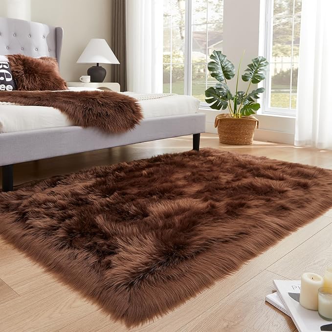 EasyJoy Ultra Soft Fluffy Shaggy Area Rug Faux Fur Rug Chair Cover Seat Pad - Image 2