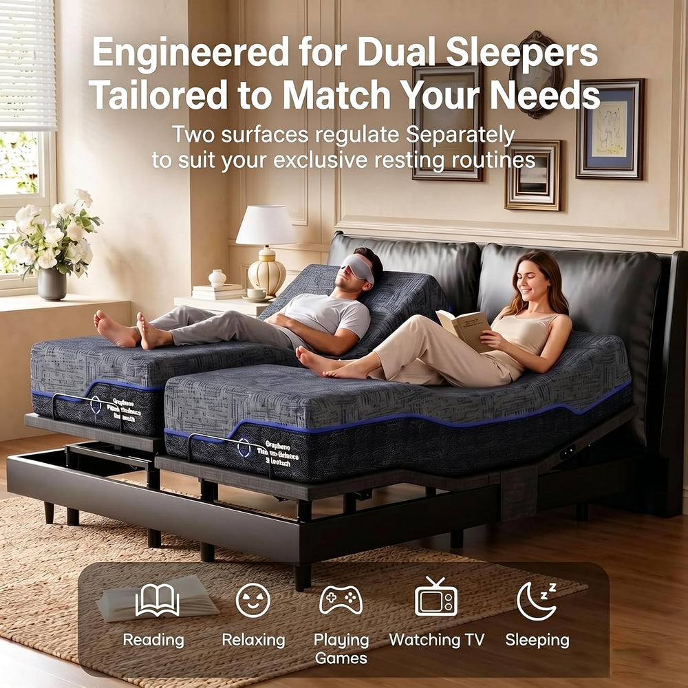 Marsail Adjustable Bed Frame Queen Electric Adjustable Bed Base with Remote&a...