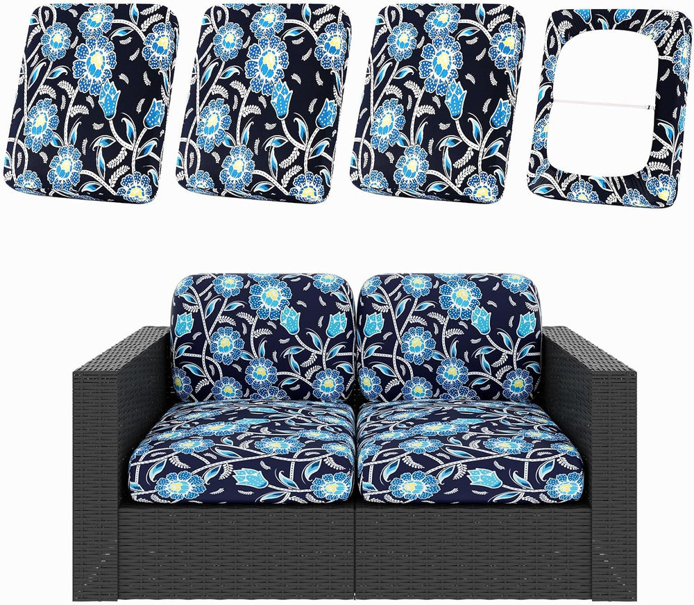hyha 4Pcs Patio Cushion Covers, Stretch Outdoor Couch Cushion Covers Replacement