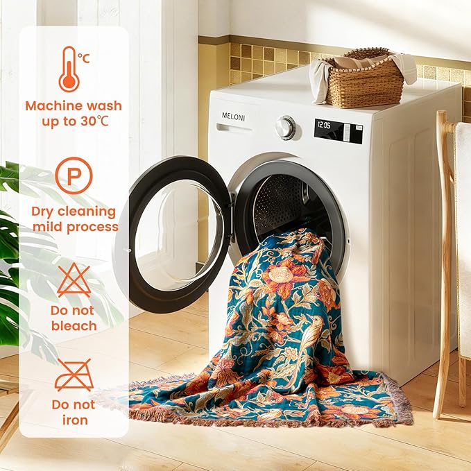 MSGKV Boho Throw Blanket for Bed Twin Size 100% Cotton Floral Bird Blanket - Image 8