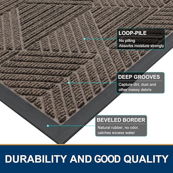 Smiry Front Door Mat Outside Entrance, Heavy Duty Sturdy Natural Rubber Doormat - Image 4