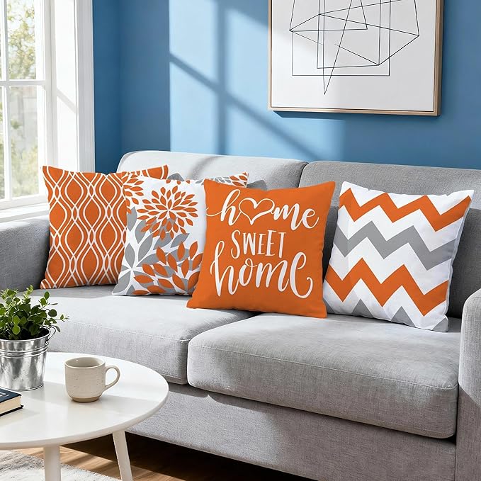 Hexagram Geometric Orange Pillow Covers 20x20 Set of 4, Decorative Outdoor Boho - Image 7