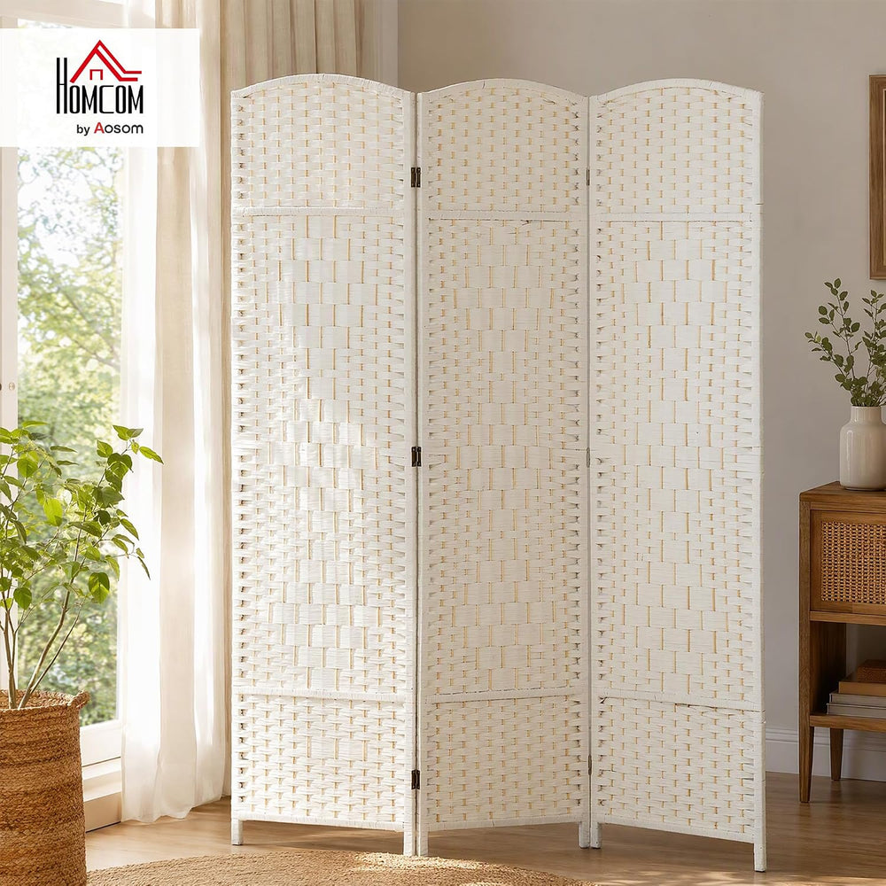 HOMCOM 3 Panel Room Divider 6 Ft Privacy Screen Hand-Woven White