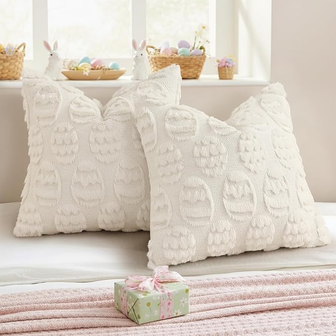 decorUhome Easter Cream White Egg Pillow Covers 20x20 Inch Set of 2, Soft Plush - Image 5