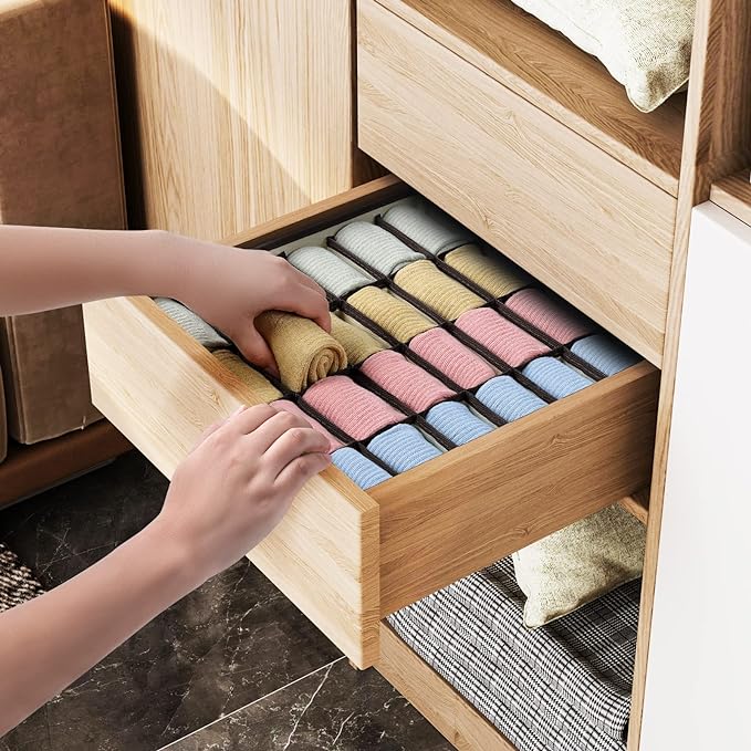 Joyoldelf Drawer Organizer 2 Packs, 24 Cell Collapsible Closet Cabinet Storage - Image 4