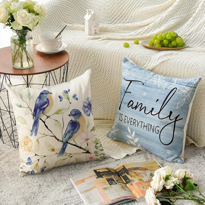 AVOIN colorlife Spring Saying Flowers Butterfly Bird Throw Pillow Covers - Image 4