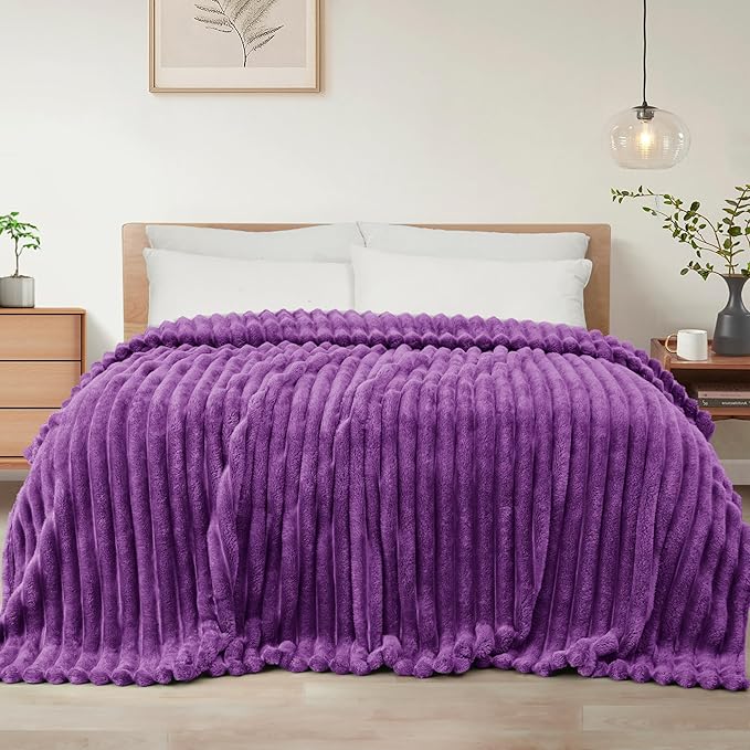 Exclusivo Mezcla Twin Size Flannel Fleece Blanket, Super Soft Striped Jacquard by ExclusivoMezcla