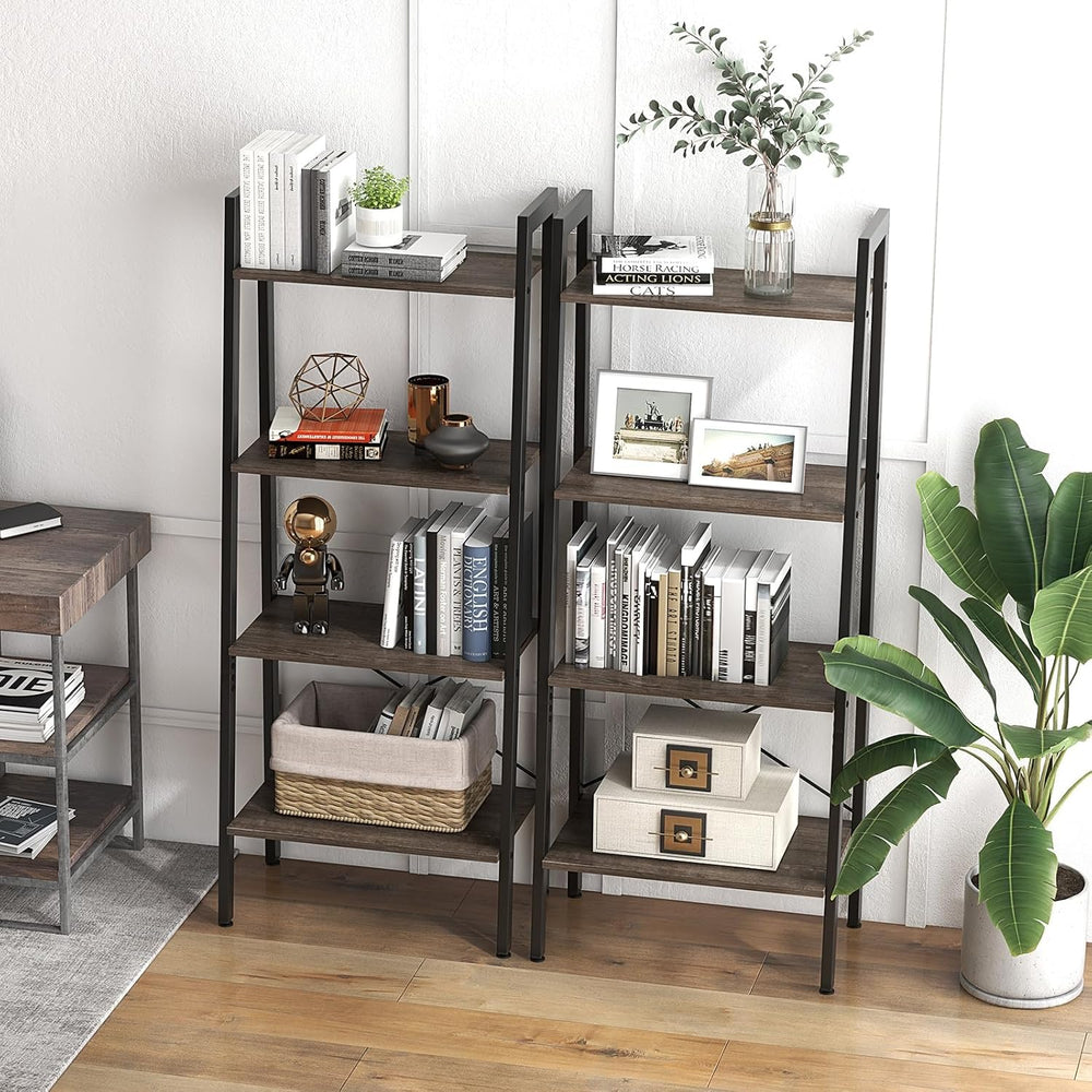 Giantex Ladder Shelf 4-Tier Industrial Bookshelf Storage Rack Shelves for Hom...