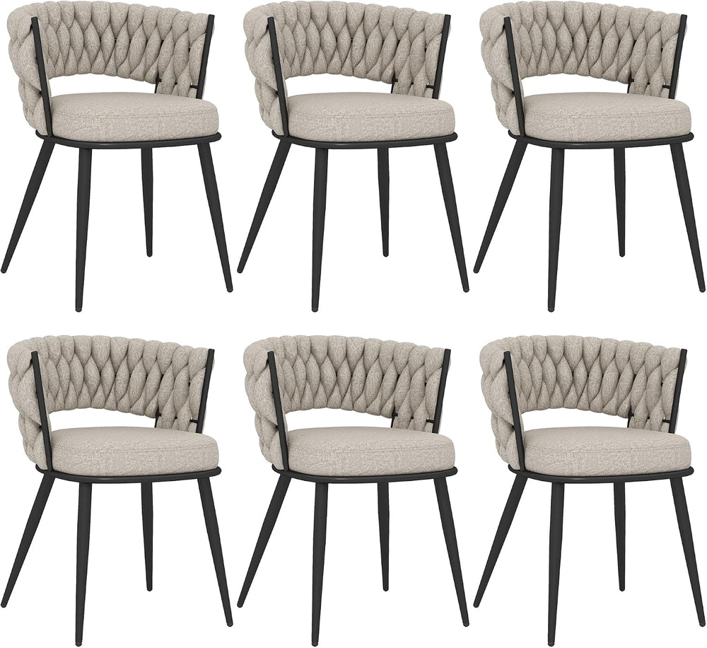 KCC Fabric Dining Chairs Set of 6, Modern Dining Chair with Metal Legs, Woven...