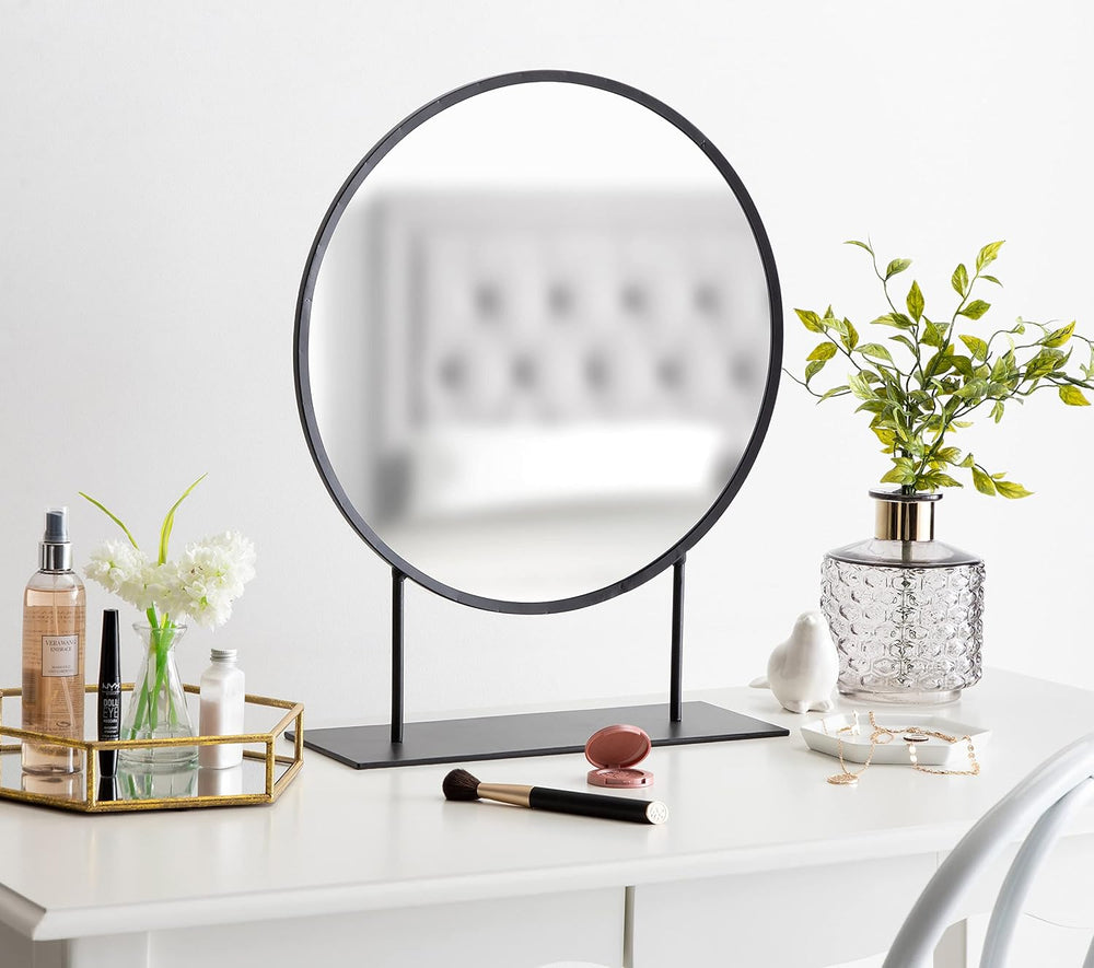 Kate and Laurel Rouen Modern Glam Round Metal Frame Table Mirror with Stand, ...