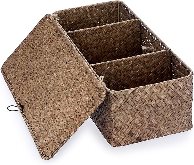 Hipiwe Storage Basket with Lid Toilet Tank Basket Holder Handwoven Wicker - Image 8