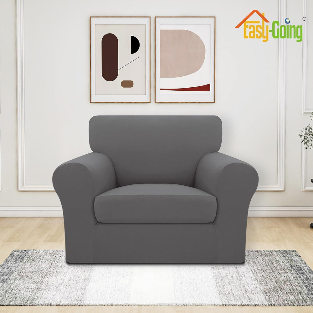 Easy-Going 3 Pieces Stretch Chair Couch Cover, Small, Light Grey